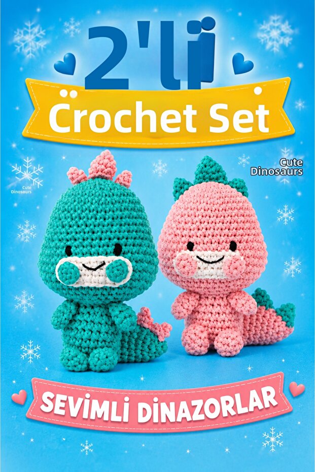 Knitting Set, 2-Piece Dinosaur Amigurumi Knitting Kit, Pro Set Including All Materials