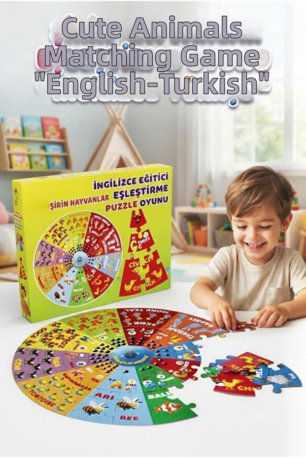English Matching Game for Little Geniuses: 41 Pieces Educational Tutorial Cute Animals Puzzle