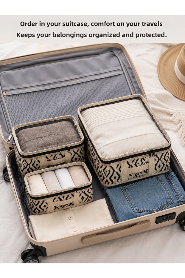 3-Piece Suitcase Organizer Set Zippered Travel Bag Organizer Pouch