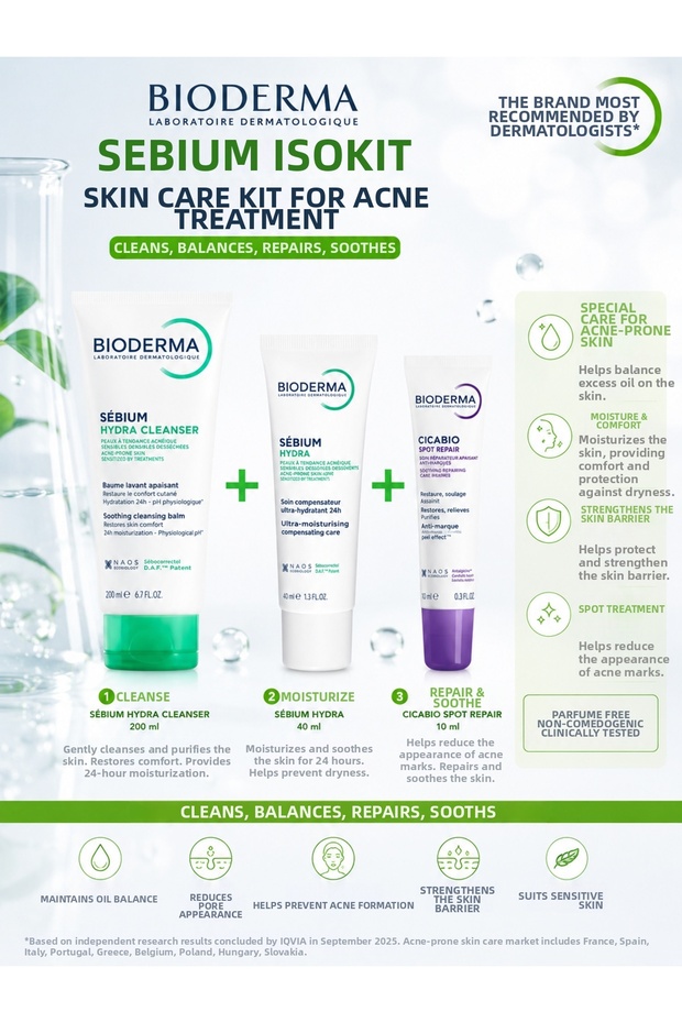 Sebium Cleansing, Moisturizing, and Skin Repair Set for Acne-Prone Skin