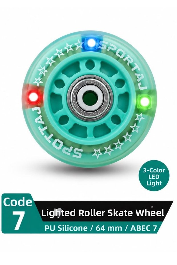 64 mm Colorful Led Light up Turquoise Skate Wheels Pu Silicon Abec 7 Bearing Code 7