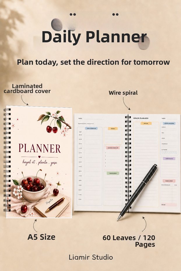 Daily Planner | Agenda | Laminated Cardboard Cover | A5 Size