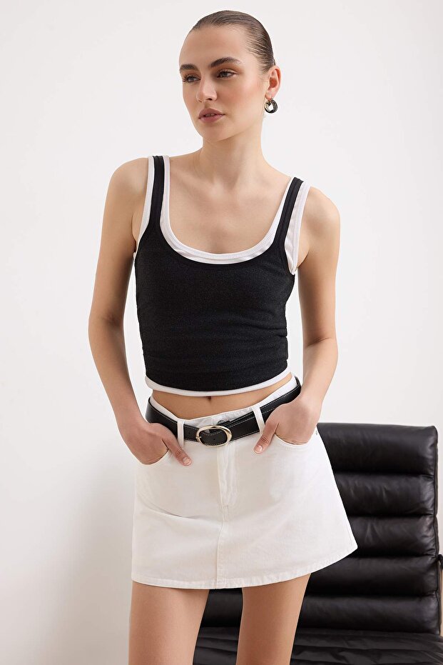 Beyaz Kemerli Yüksek Bel Denim Şort Etek TWOSS26SR00149 - 2