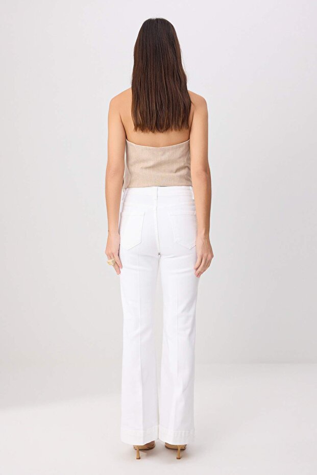 Beyaz Yüksek Bel Ütü İzli Az Esnek Wide Leg Jeans TWOSS26JE00191 - 4