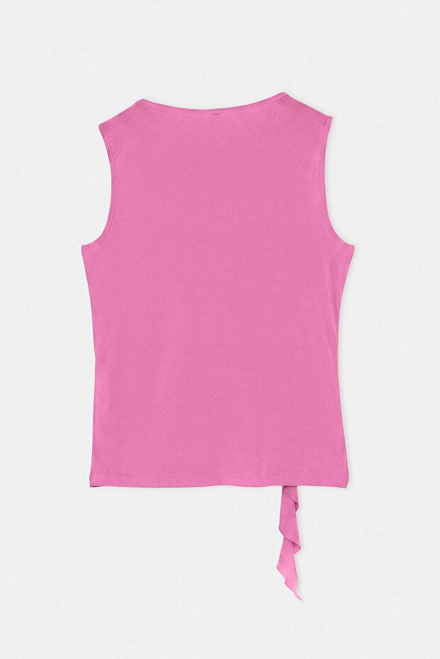 Pembe Çiçek Detaylı Örme Büyük Beden Bluz TBBSS26AF00058 - 6