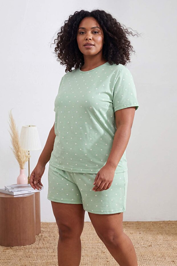 Mint Kalp Desenli Örme Pijama Takımı TBBSS24AI00025 - 2