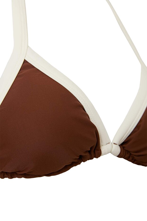 Kahverengi Üçgen Kaplı Renk Bloklu Biyeli High Leg Normal Bel Regular Bikini Takımı TBESS26BT00123 - 6
