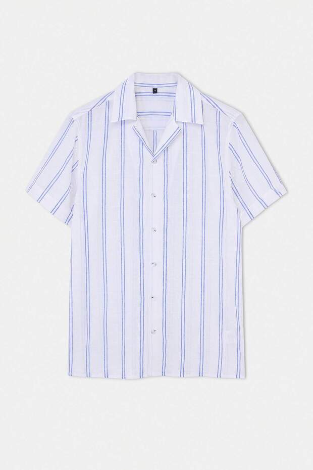 Beyaz %100 Pamuk Apaj Yaka Kısa Kollu Regular Fit/Normal Kalıp Erkek Gömlek TMNSS26GO00046 - 5