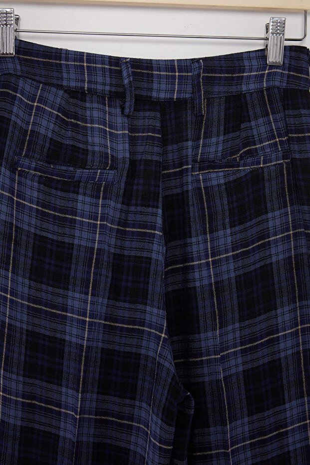 Lacivert Ekoseli Geniş Paça Pantolon TWOAW27PL00013 - 7