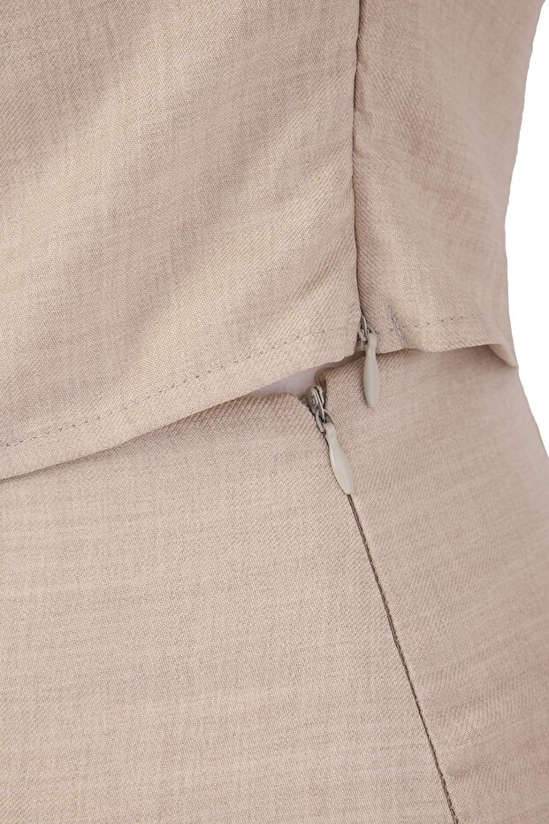 Bej Kayık Yaka Fitted Bluz Geniş Paça Pantolon Dokuma Alt - Üst Takım TWOSS26AU00293 - 4