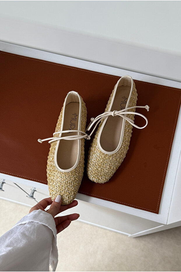 Women's Straw Ballerina Beige