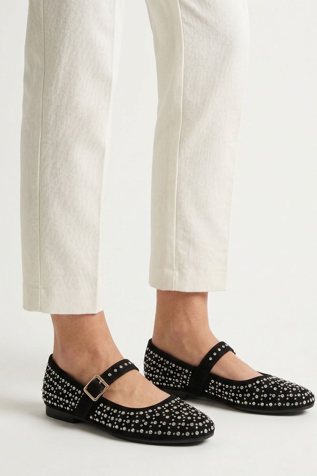 Black and White Stone Ballet Flats 7040