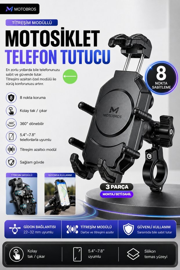 M-29 Motorcycle Phone Holder - Vibration Reducer, Compatible with Mirror and Handlebar