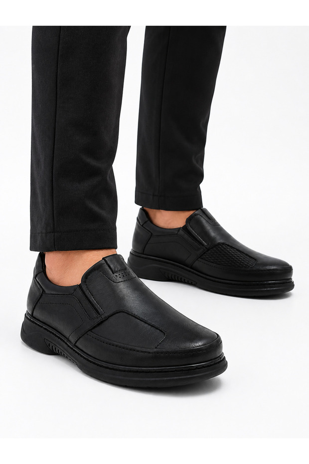 Men's Comfort Shoes Genuine Leather Bone Protrusion Detail P900-Black