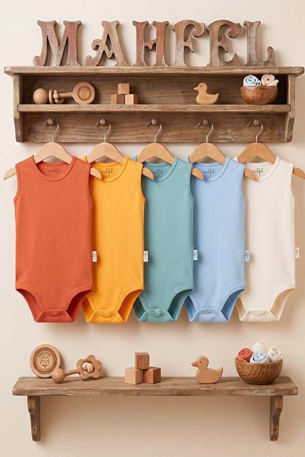100% Organic Cotton Snap Fastener Sleeveless Baby Bodysuit 5-Pack