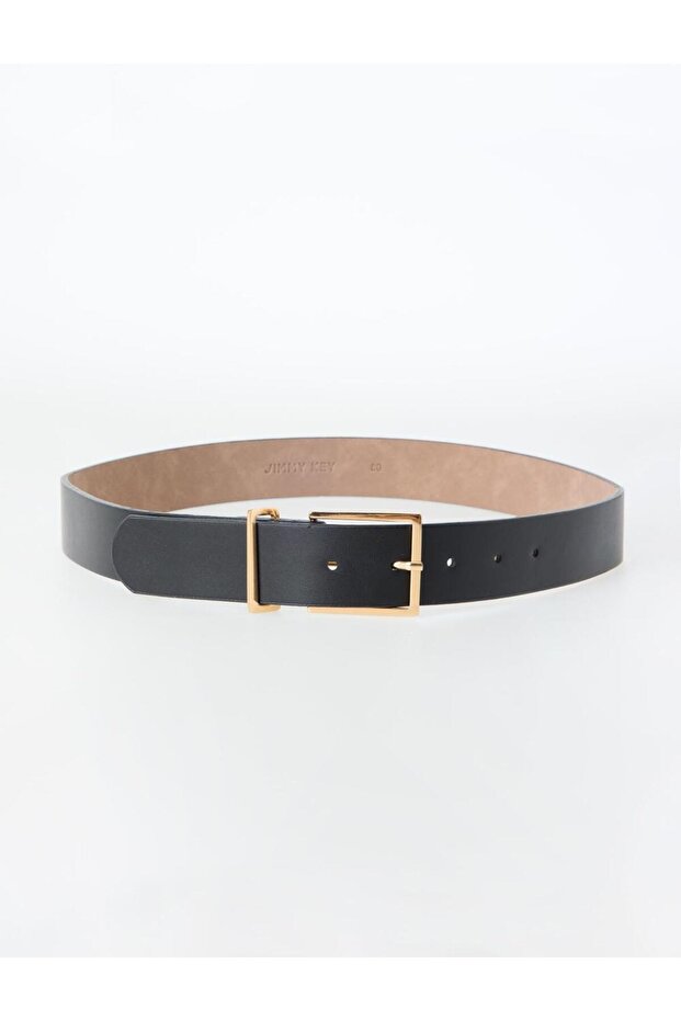 Black Thin Metal Buckle Leather Look Belt