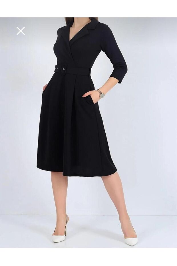 BELTED WAIST FULL OTURAN, TIE COLLAR STYLISH DRESS