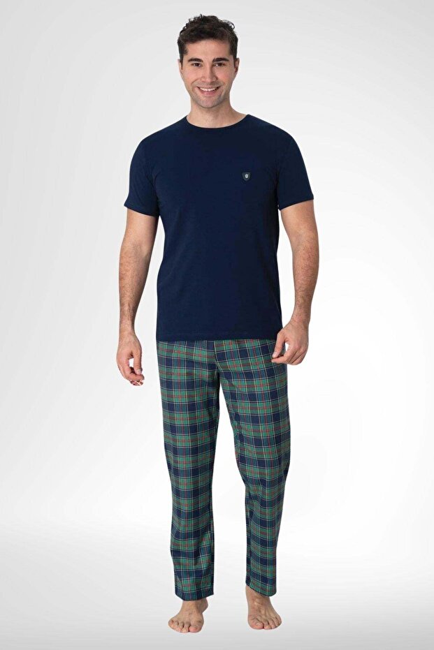 Mecit 2917 Navy Plaid Men's Plus Size Pajama Set