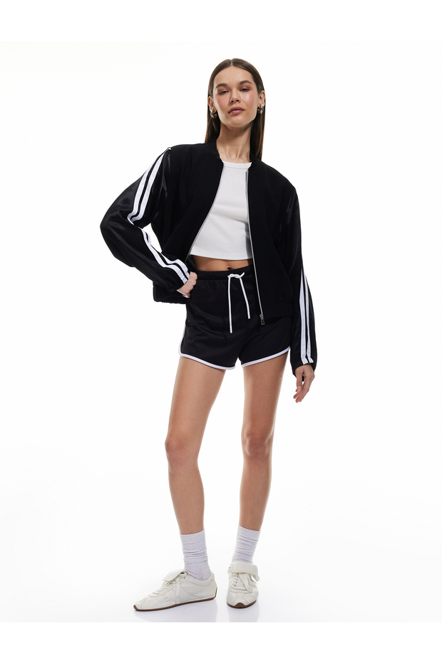 Zippered Striped Long Sleeve Bomber Jacket