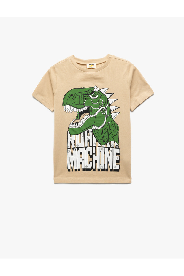 Dinosaur Printed Crew Neck Short Sleeve Cotton T-Shirt