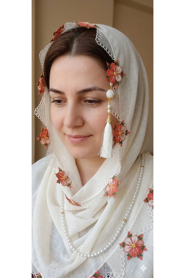 Needlepoint Cream Color Prayer Cover with Prayer Beads
