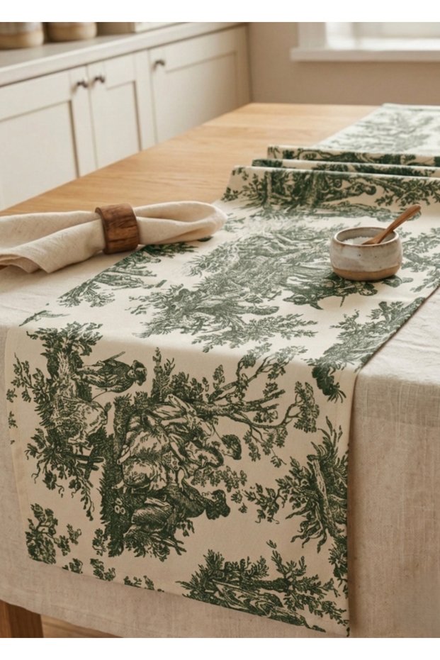 French Countryman 40X150 cm Green Rustic Vintage Decorative Runner Cover Tablecloth