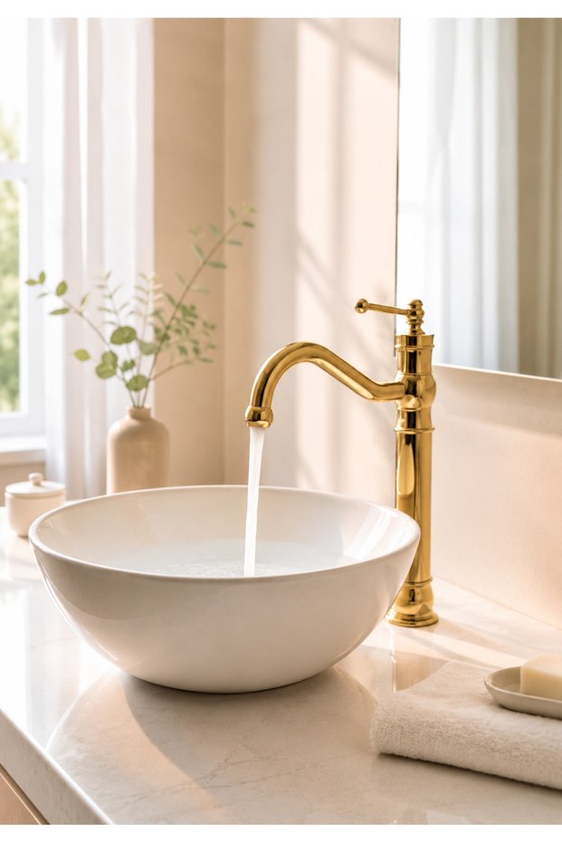 Vintage Bowl Sink Faucet - Retro Bathroom Faucet - Shiny Gold Color
