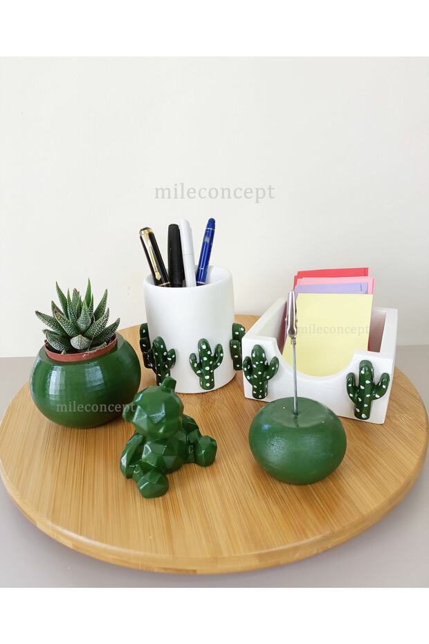 3D Cactus Patterned Desktop Organizer Modern Decorative Concrete Office Set