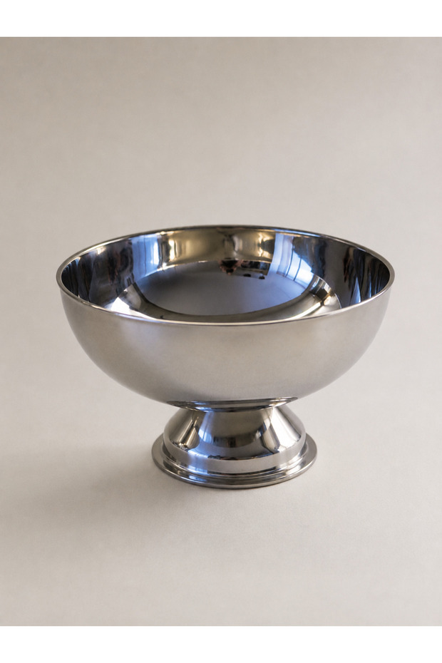 Silver Stainless Steel Decorative Presentation Bowl with Stand 13.2X8 cm