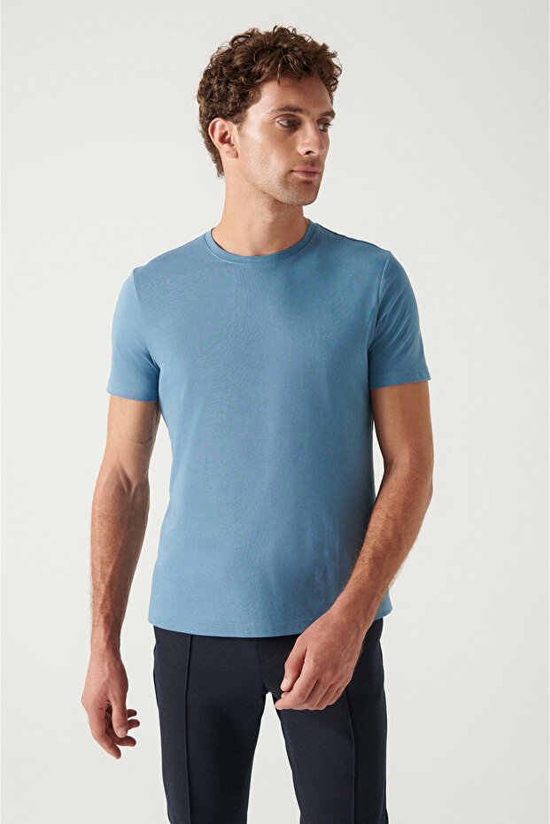 Erkek İndigo Basic Pamuklu T-shirt E001000 - 3