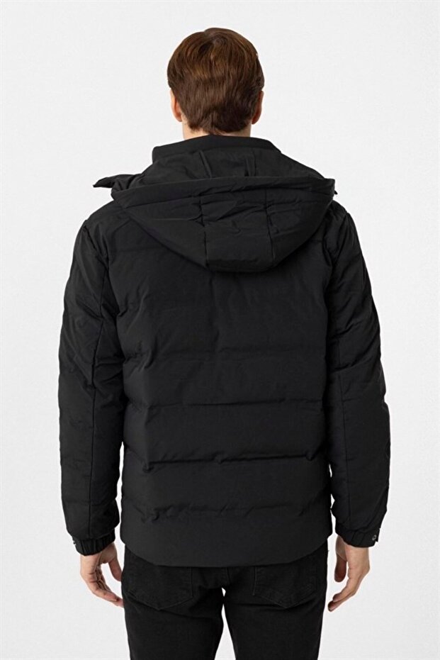 Siyah Slim Kapitone Mont - 6
