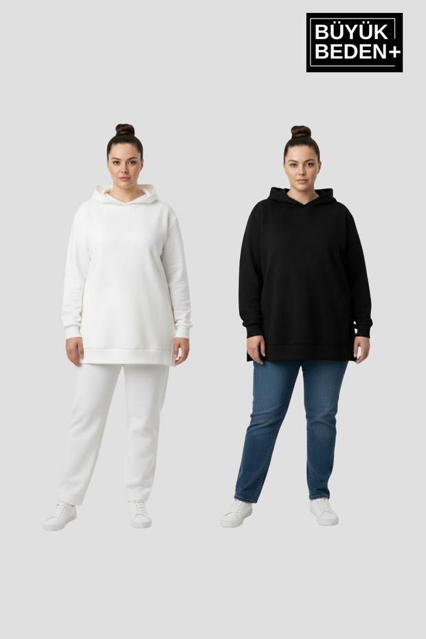 Women's Plus Size 2-Piece Set Hooded Tunic Slim Sweatshirt Spr26Btk991+2