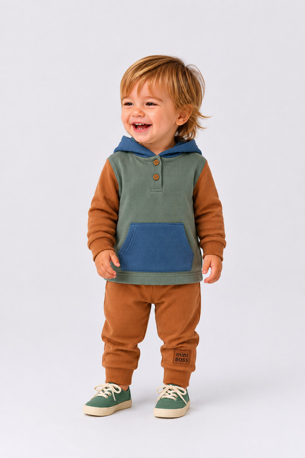 Multicolored Hooded 2-Piece Baby Set