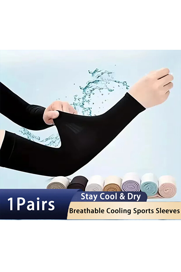 Black 1 Pair Cooling Arm Covers for Men and Women Summer Sun Protection Sunshade Ice Silk Sleeves fo