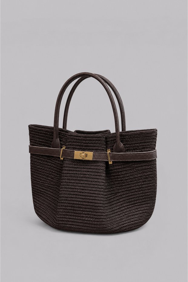 Elise Genuine Leather Detailed Lightweight and Soft Rope Clutch Bag - Gold Locked Stylish Daily Women's Bag Si