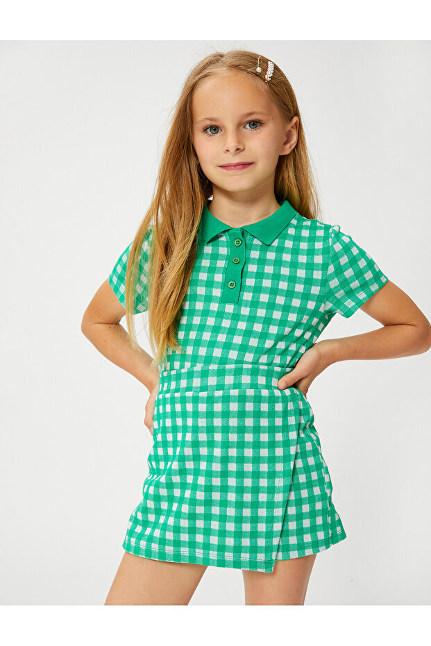 Polo T-Shirt Crop Short Sleeve Button Detailed Slim Fit