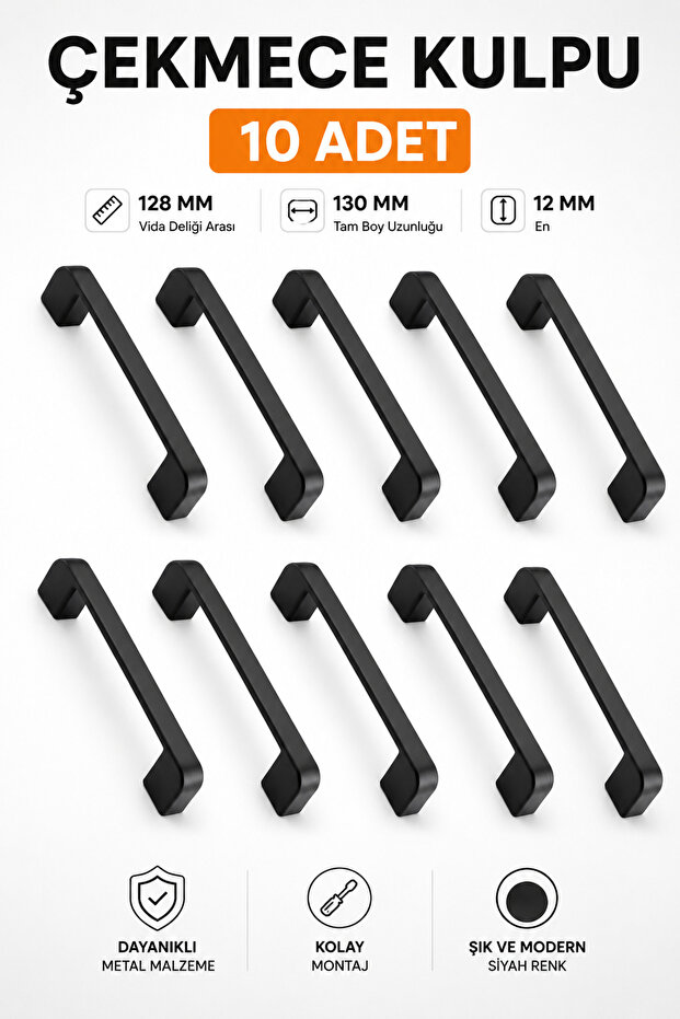 Furniture Bathroom Kitchen Cabinet Drawer Cupboard Door Handle Handle Black 128 mm Metal Handle 10 Pcs