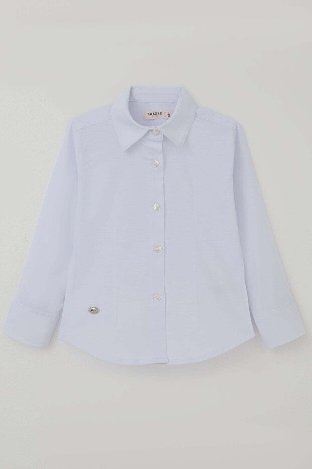 Girl's Shirt with Buttons and Emblem, Age 3-7, White