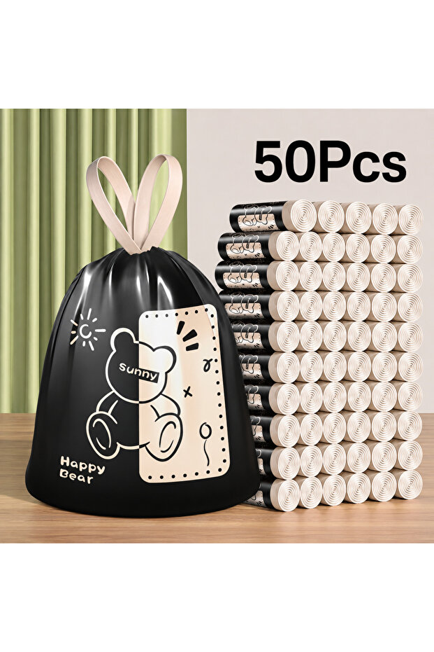 50pcs 45x45cm 45x45cm 50Pcs Printed Tear-Free Drawstring Trash Bags Disposable Garbage Bags