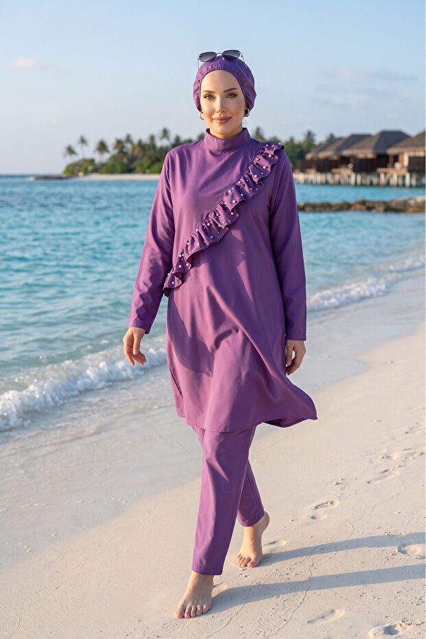 Ela Model Pearl 3-Piece Set Hijab Swimsuit Set