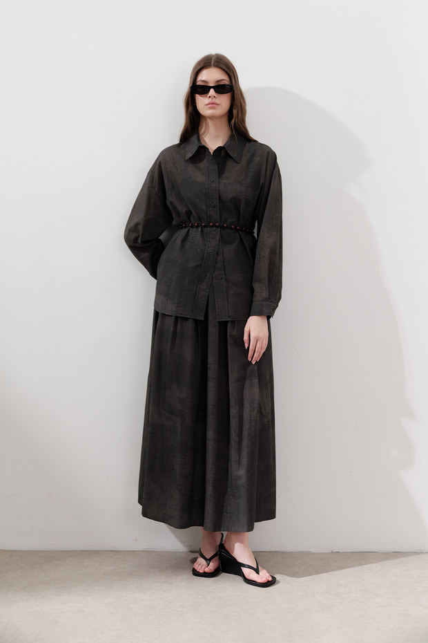 Patterned Cotton Light Skirt Anthracite