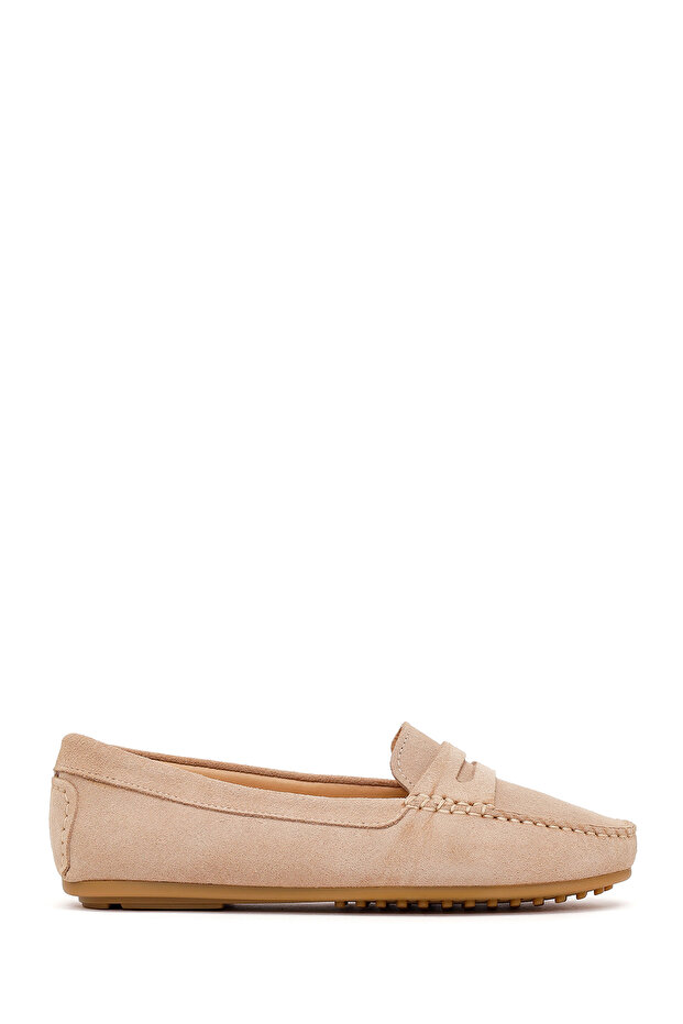 Women's Beige Suede Leather Loafer 26Pfd291210