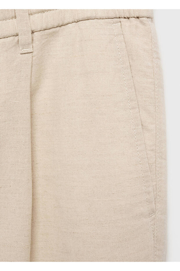 Slim fit keten beli büzgülü ipli pantolon - 5