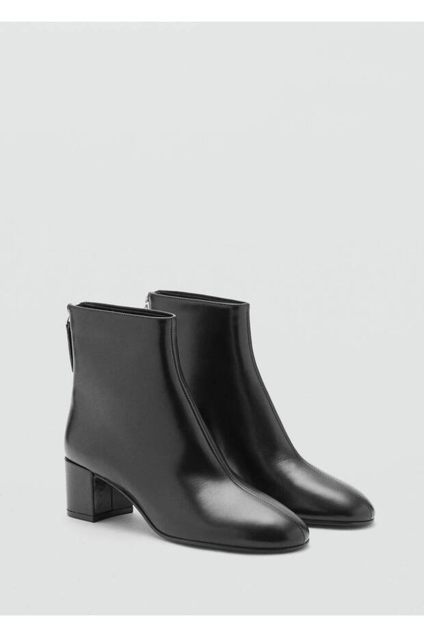 Block heel leather short boots