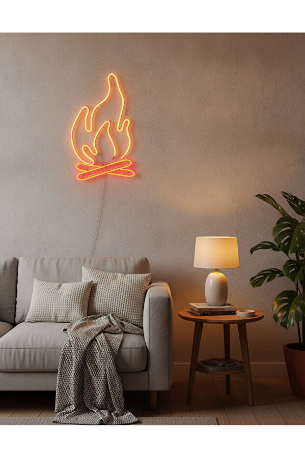 Alev (Ateş) Figürlü LED Neon Duvar Tablosu | Modern Aydınlatma Dekoru | Salon Yatak Odası - 2