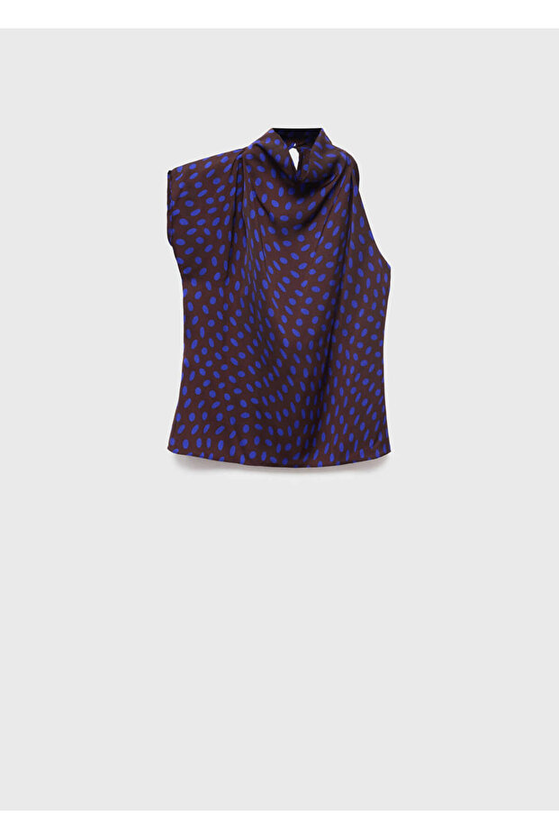 Polka Dot Pattern Draped Collar Blouse - 3