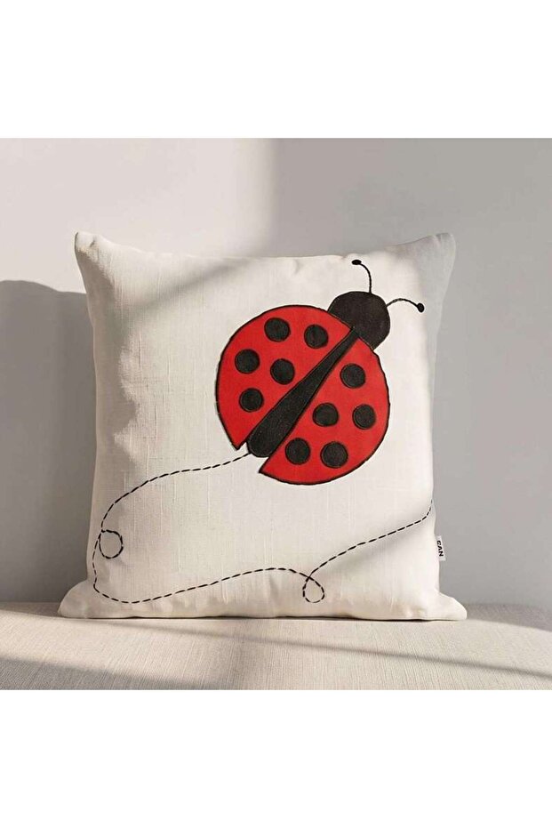 Ladybug Embroidered Filled Cushion 40x40cm - Red