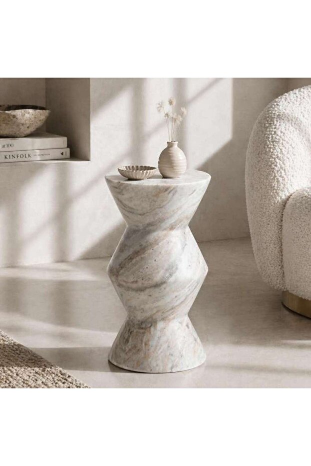 Cratty Accent Table Marble - Beige & White