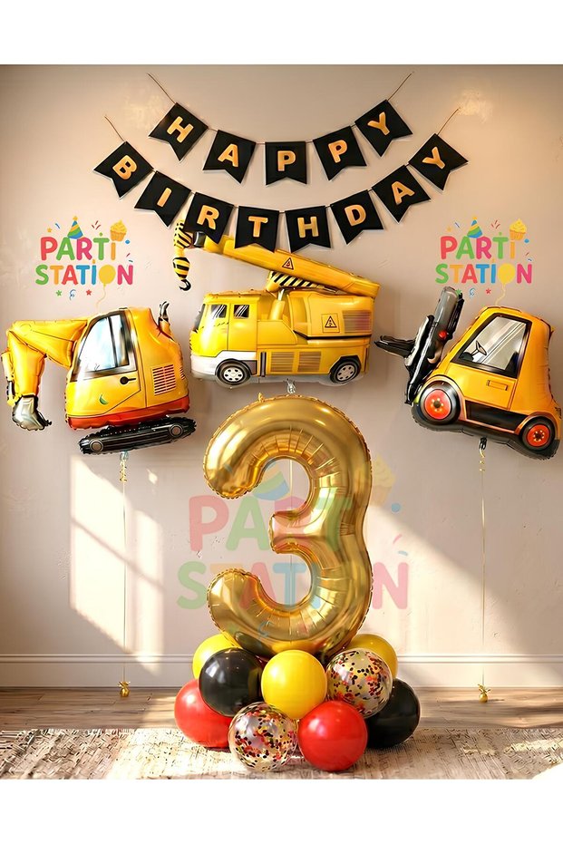 Construction Equipment Construction Party 3 Year Old Balloon Set Ladle Balloon Crane Balloon Truck Balloon Birthday Set