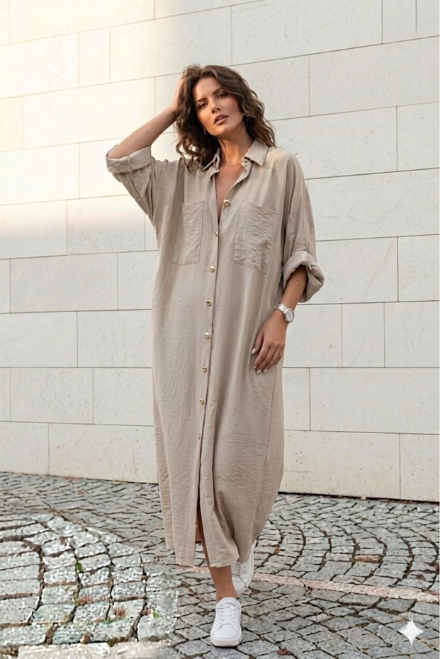 Women's Stone Bat Sleeve Extra Wide Cut Oversize Hijab Tunic / Dress 700-3282528